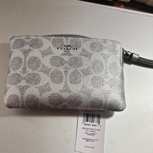 Coach Metallic Silver Signature Wristlet